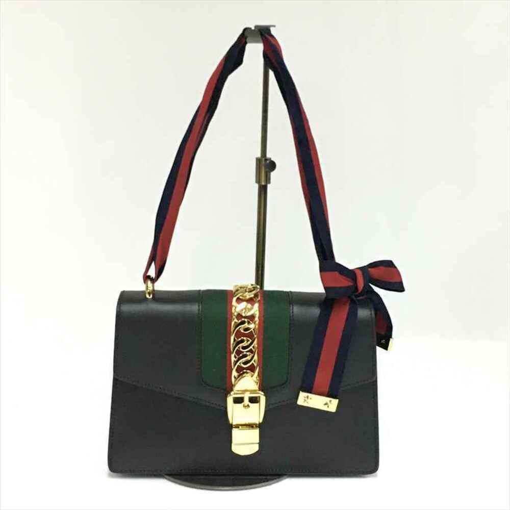 GUCCI Sylvie Shoulder Bag Leather Black